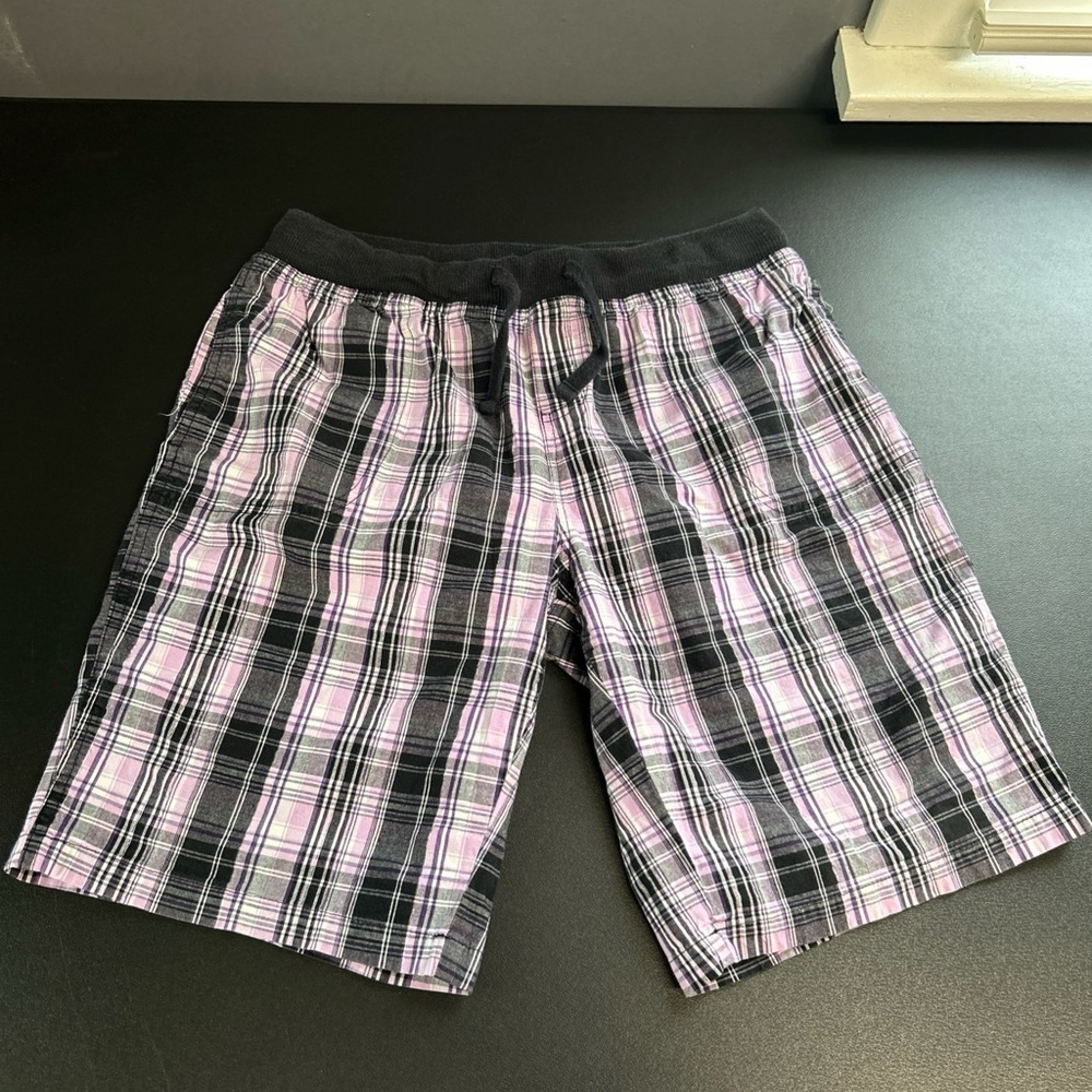 ZOEY‎ & BETH (L) Pink Black Silver Pull On Shorts Plaid Preppy Grudge Skater Y2K